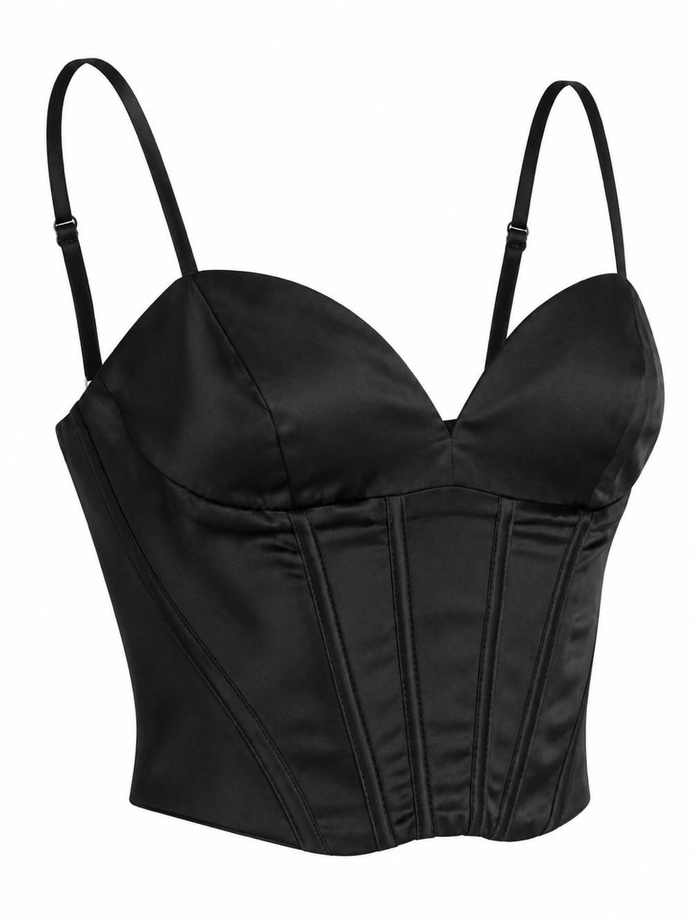 Dynamite Black Satin Longline Bustier Crop Top